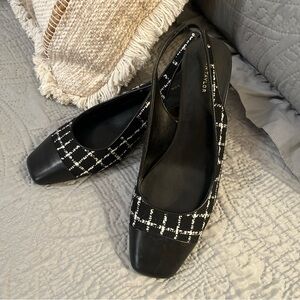 Ann Taylor Black and White tweed sling back heels